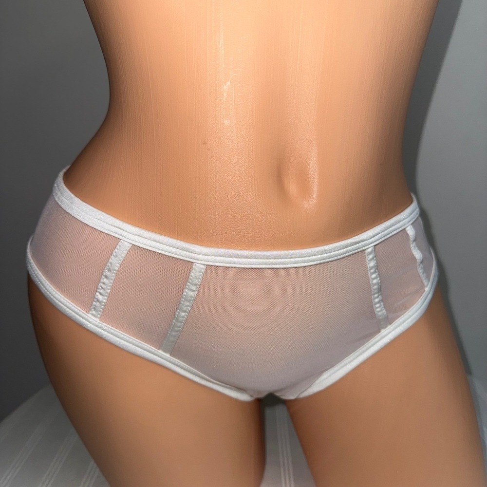 Cosabella Open Back Mesh Bikini Panty Leather-Trim Mid-Rise Sheer Sexy Lingerie